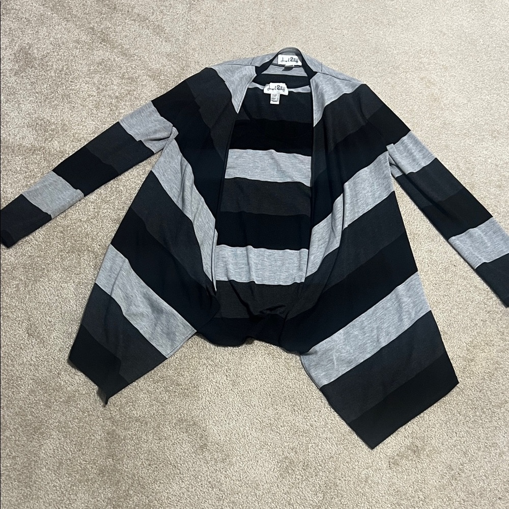 Joseph Ribkoff Black & Gray Striped Open-Front Cardigan and Tank Top
